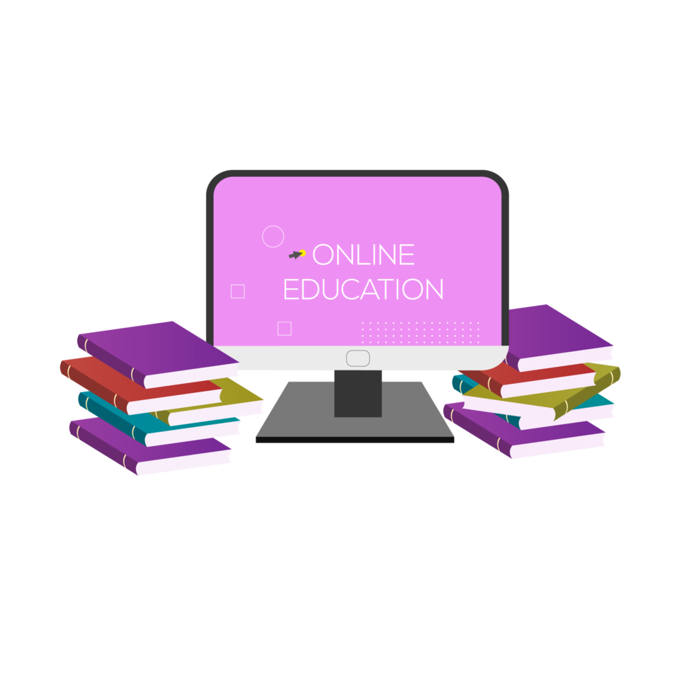 online-bildungsdesign mit buch und computer für digitales klassenzimmer png