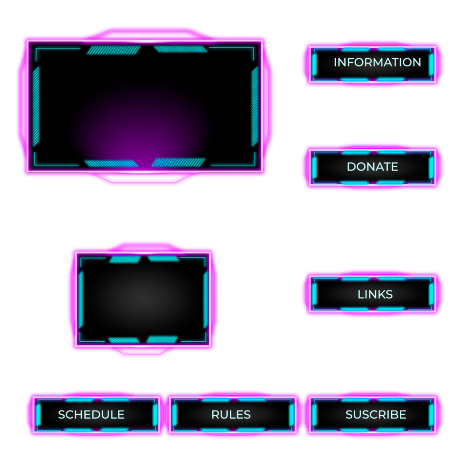 painel de tema roxo de transmissão ao vivo. modelo de design de sobreposição de painel de tela de streaming tema neon. vídeo ao vivo, estilo de tecnologia futurista de transmissão online. interface de usuário digital abstrata png