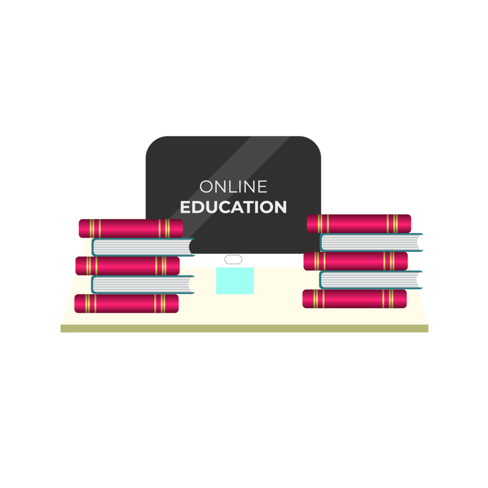 Online education design with book and computer for digital classroom png
