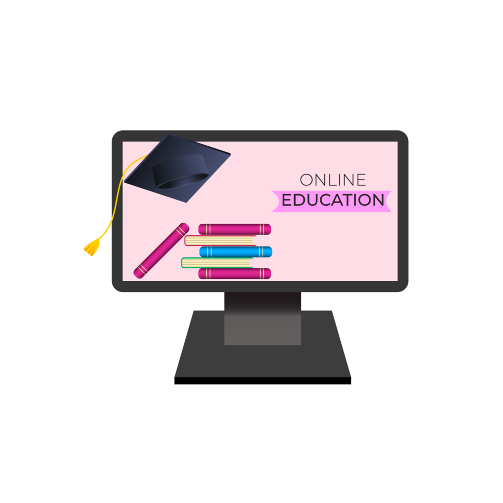 Online education design with book and computer for digital classroom png