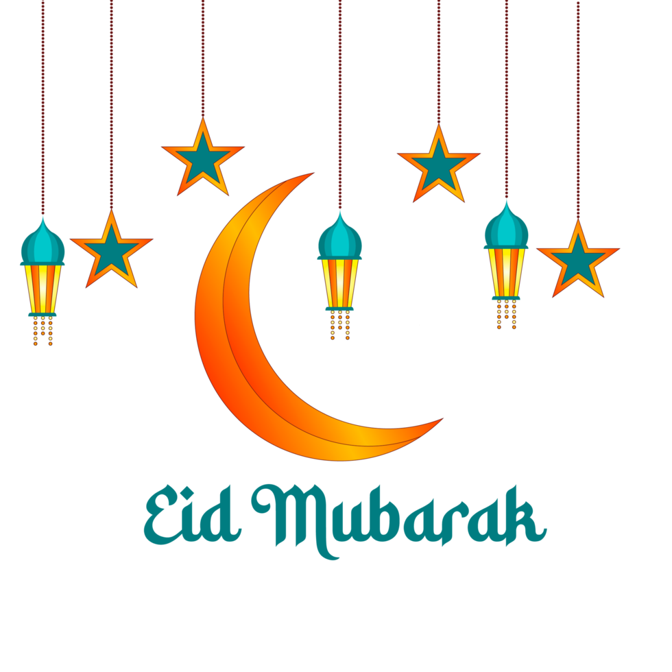 islamic  eid mubarak  with beautiful  lantern and crescent moon png