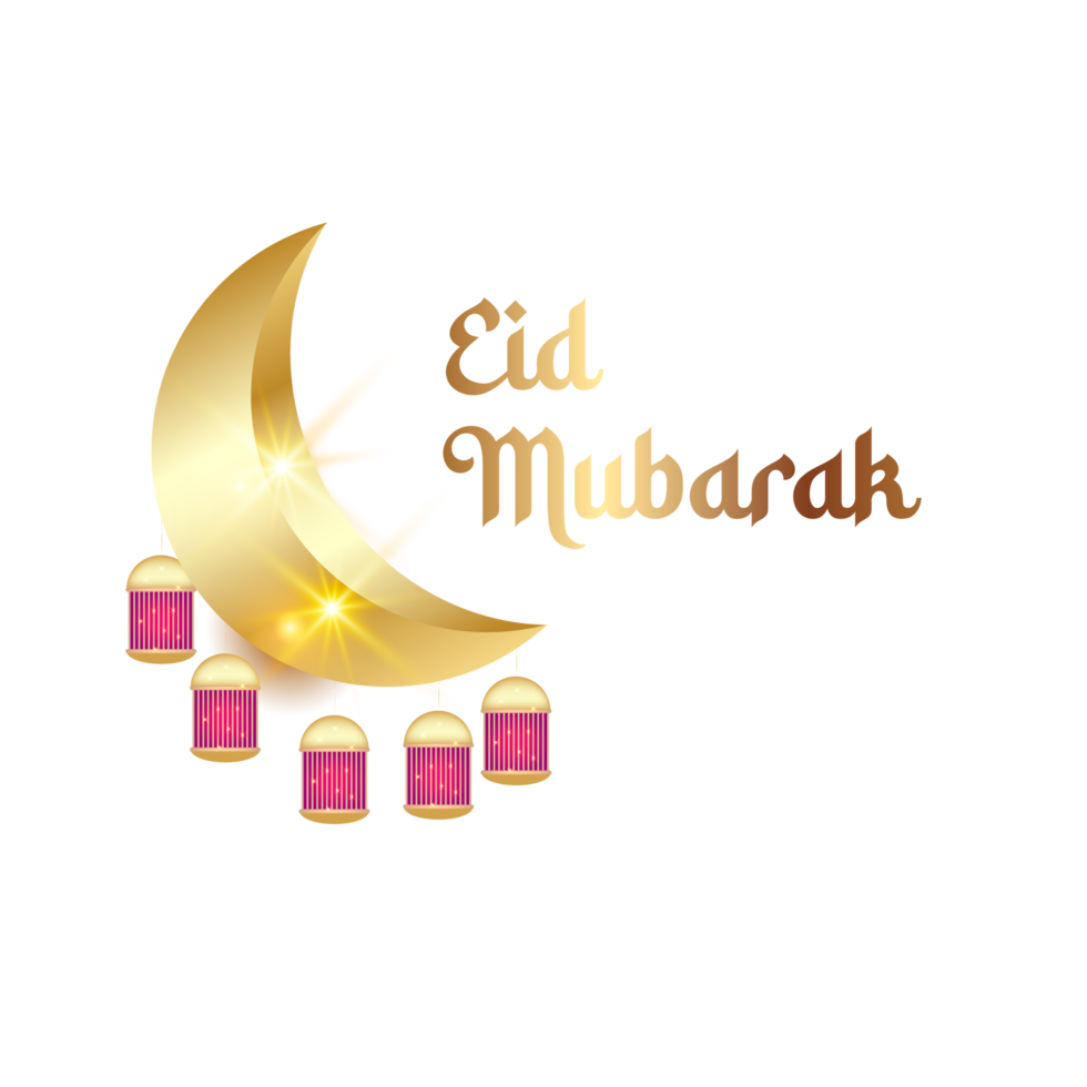 islamic  eid mubarak  with beautiful  lantern and crescent moon png