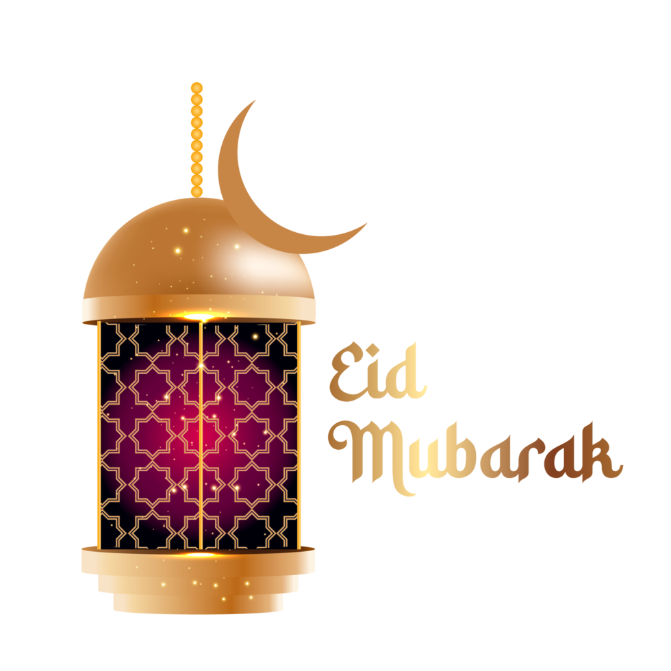 islamic  eid mubarak  with beautiful  lantern and crescent moon png