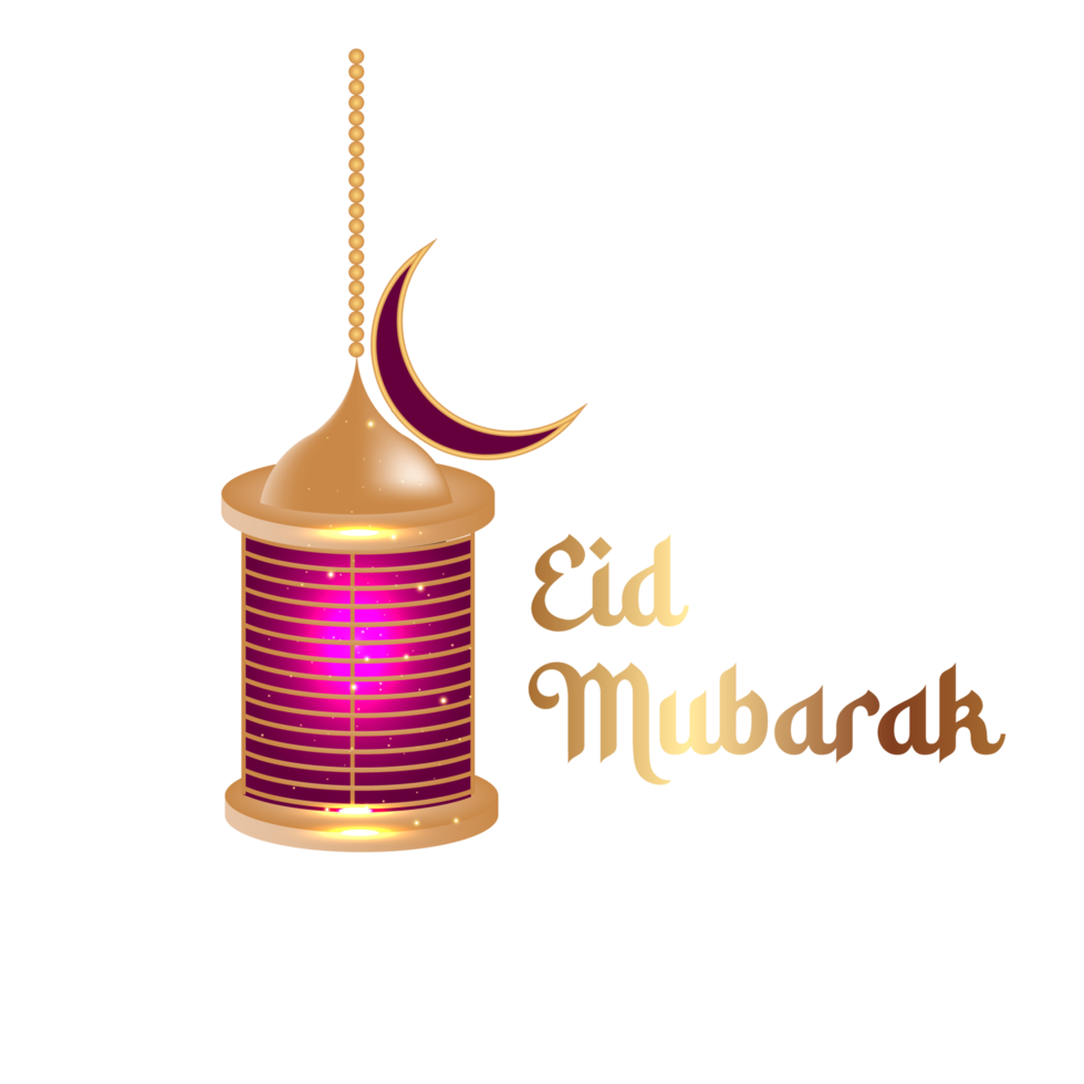 islamic  eid mubarak  with beautiful  lantern and crescent moon png