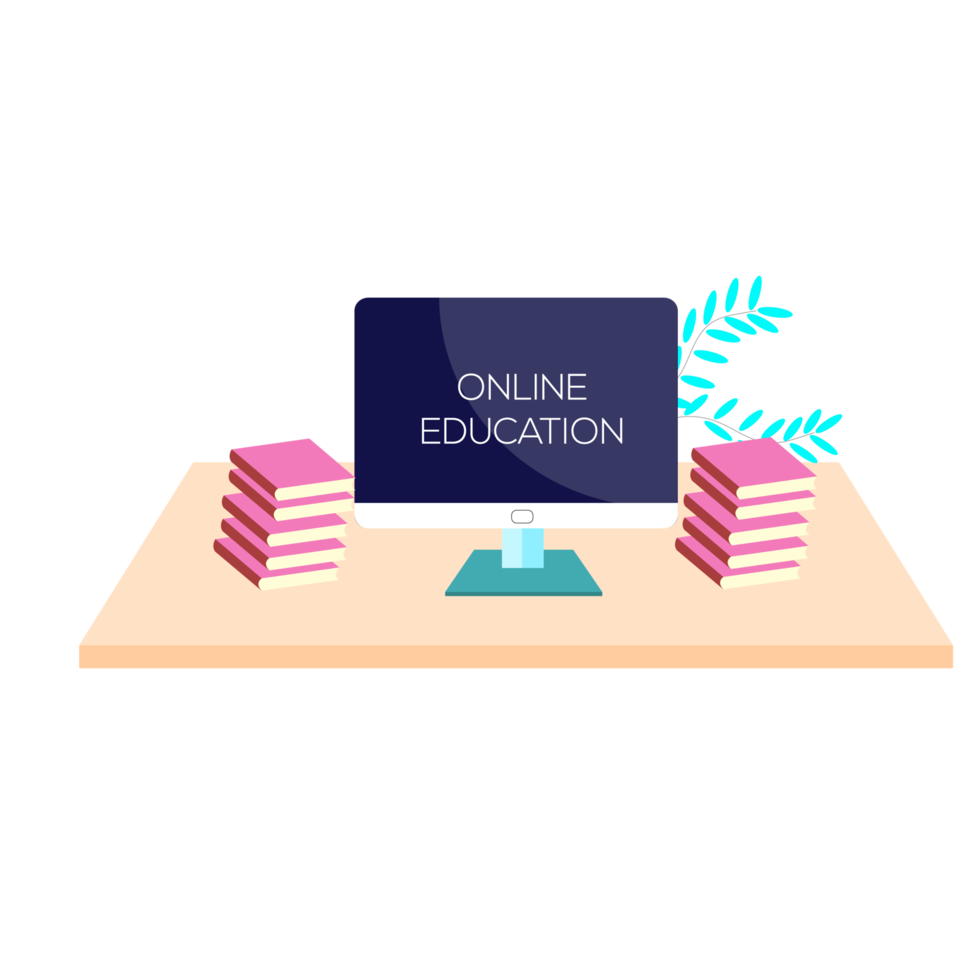Online education design with book and computer for digital classroom png