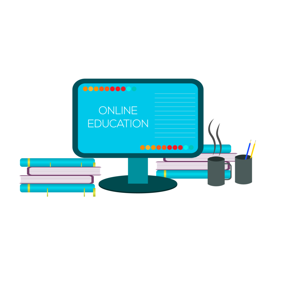 Online education design with book and computer for digital classroom png