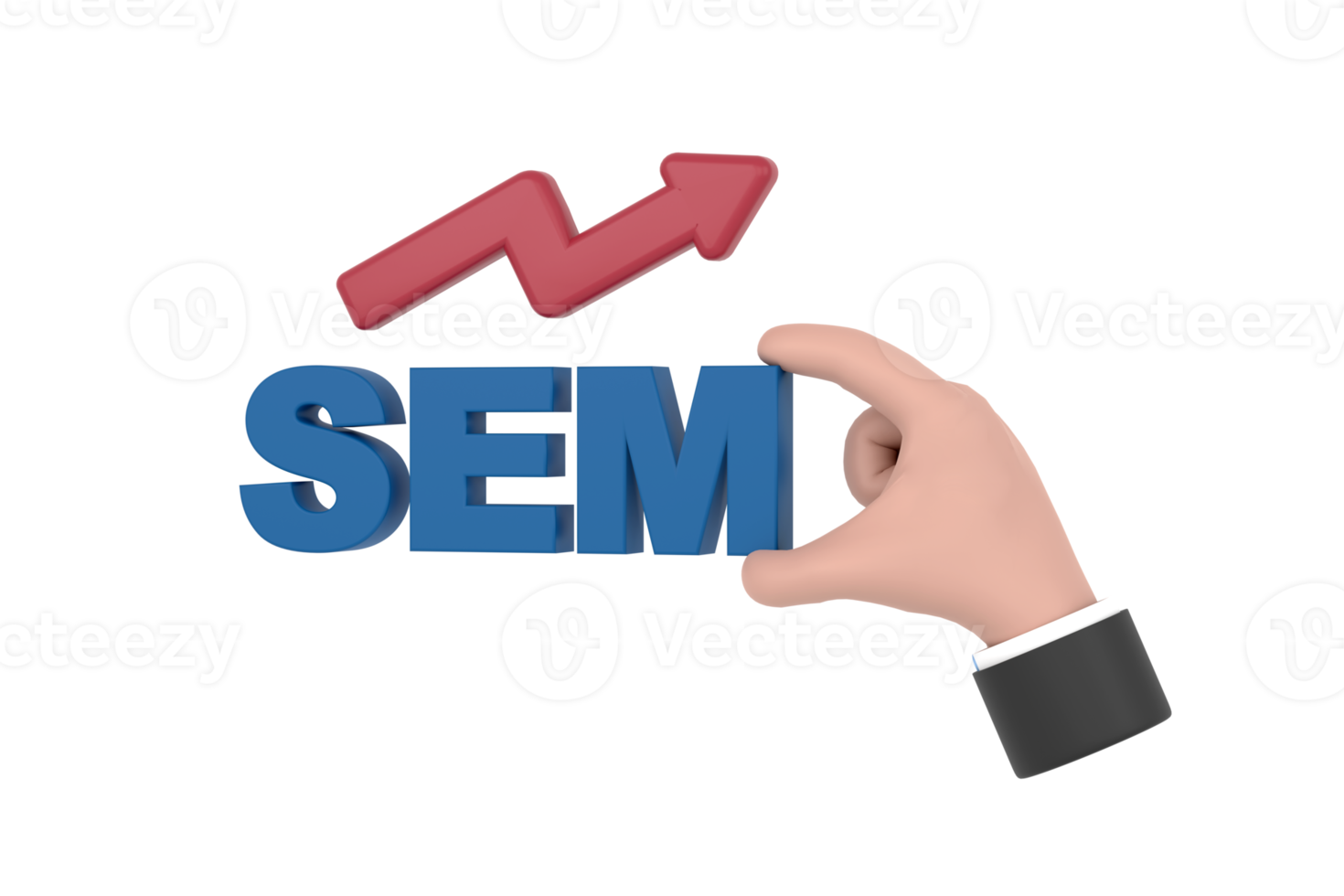 3D. Cartoon hand hold keyword SEM for Search Engine Optimization and internet marketing png