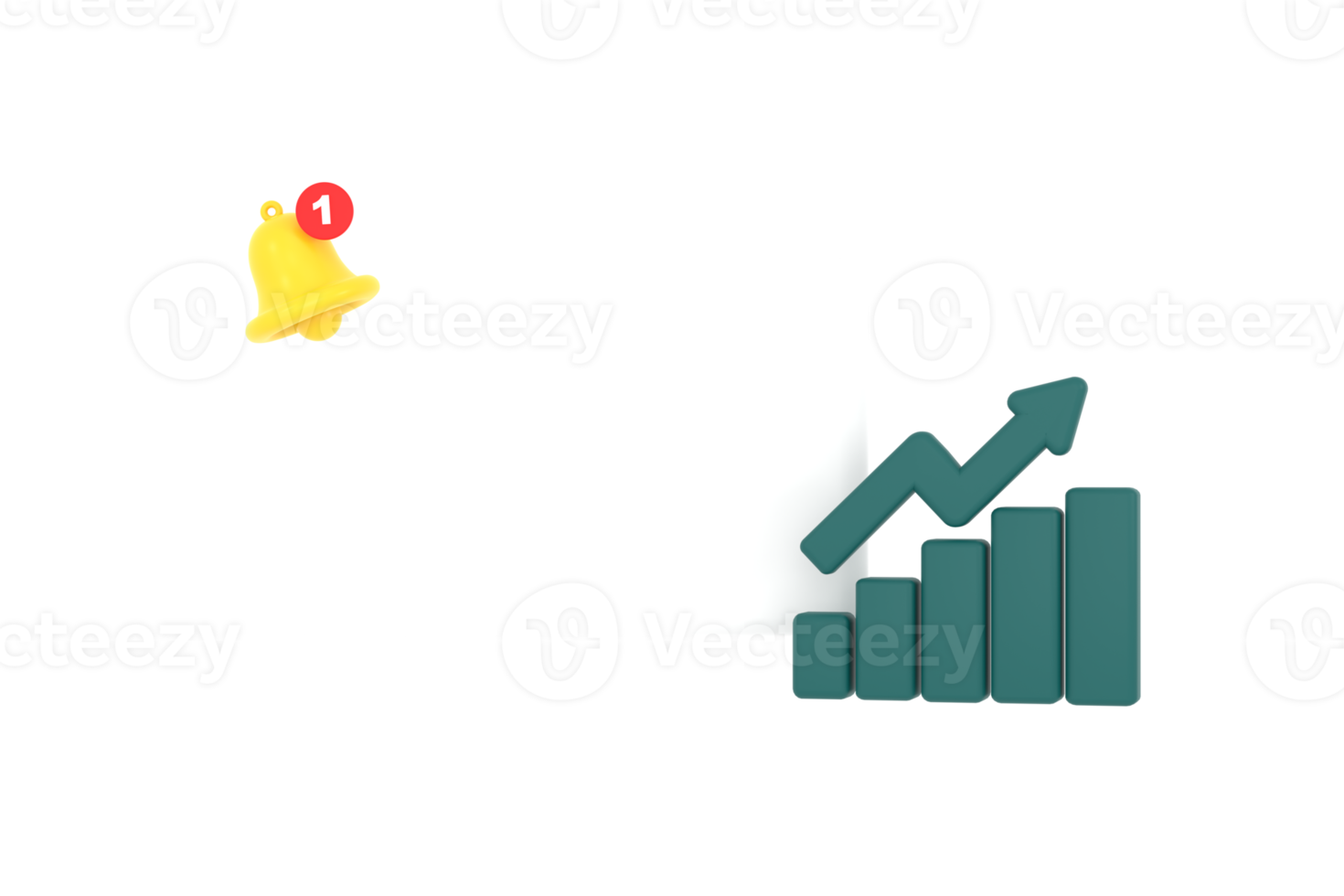 3D. Empty reminder pop up, notification bell icon with graph. png