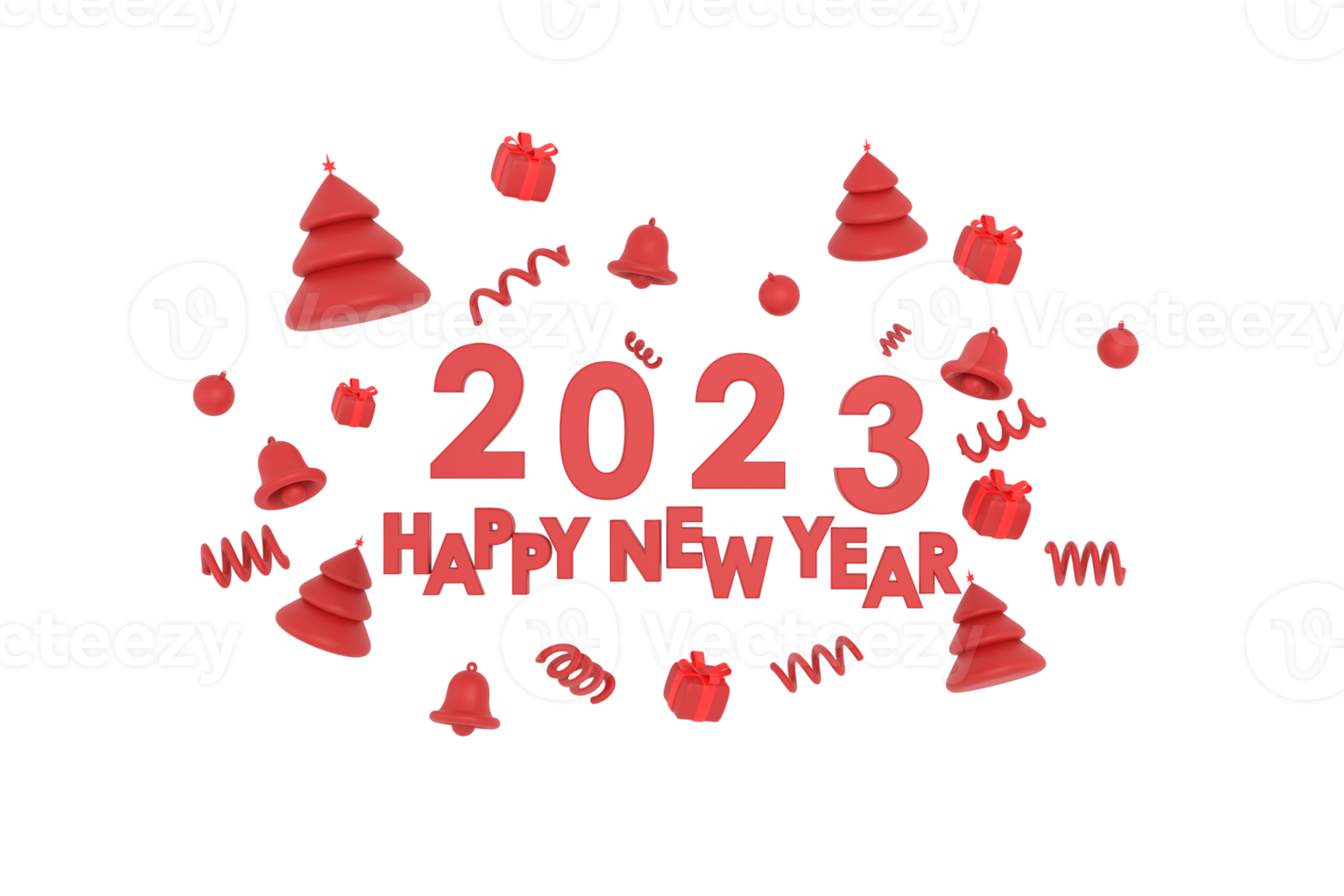 3D. Happy new year 2023, Merry Christmas Christmas tree, gifts, bell, christmas ball png