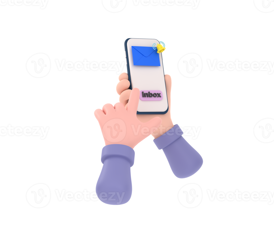 3D. hand holding the smartphone with e-mail application on screen. png