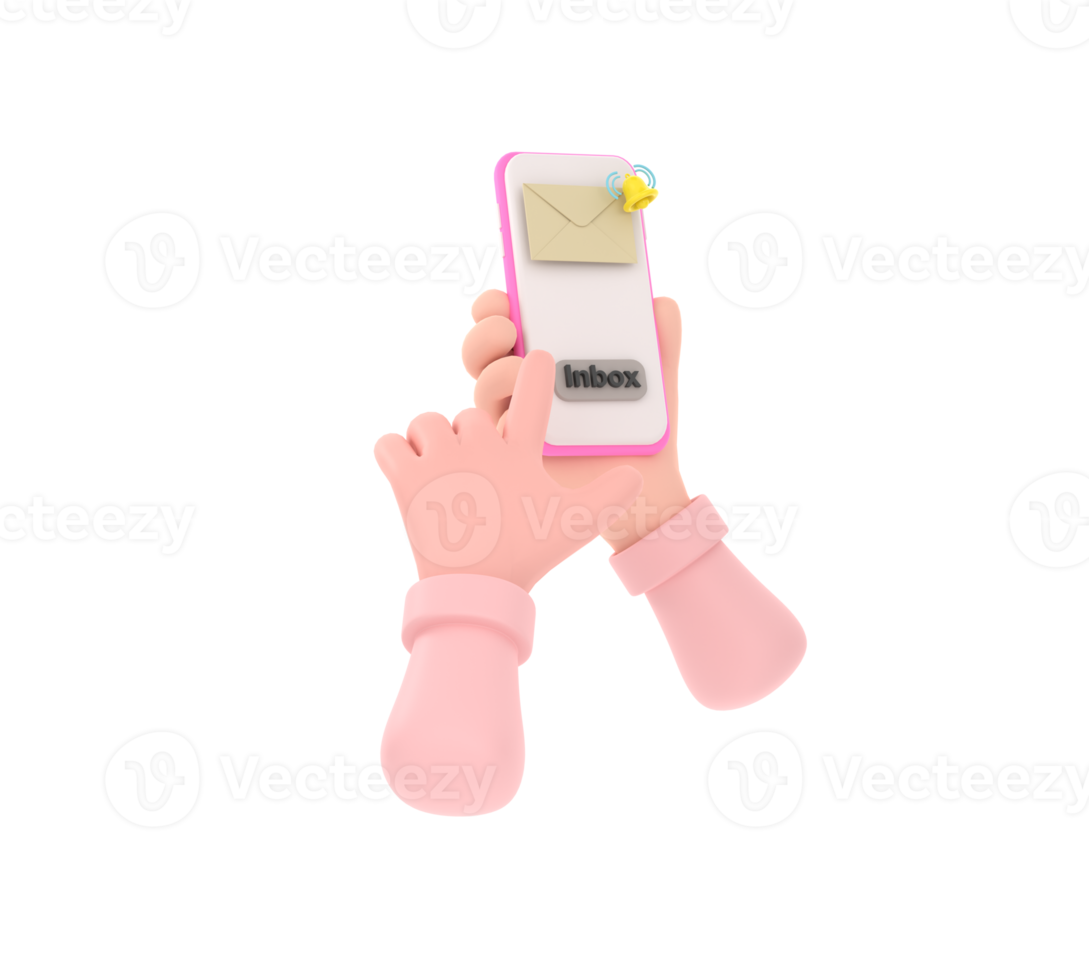 3D. hand holding the smartphone with e-mail application on screen. png