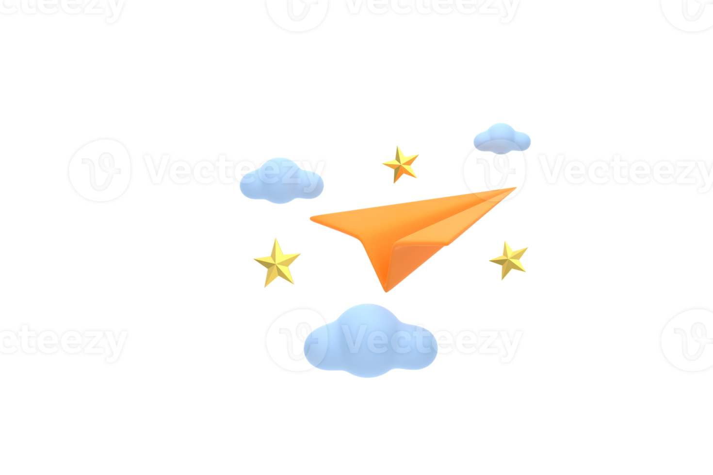 3D. paper airplane with clouds Concept Online social network. png