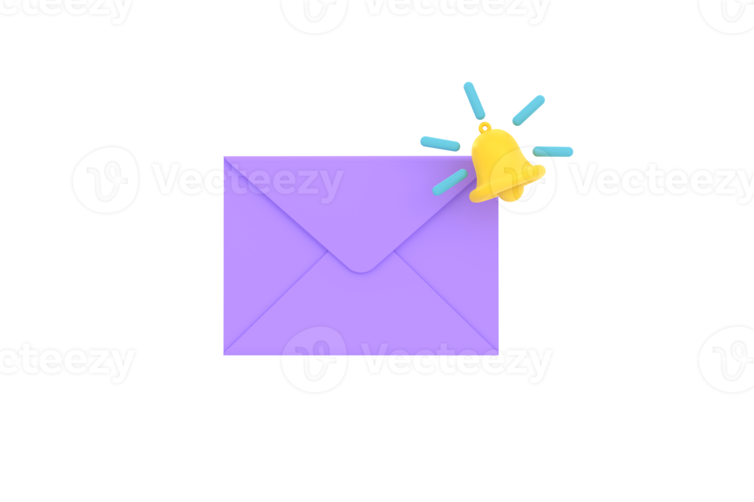 3D envelope with bell notification. new email message notice icon. png