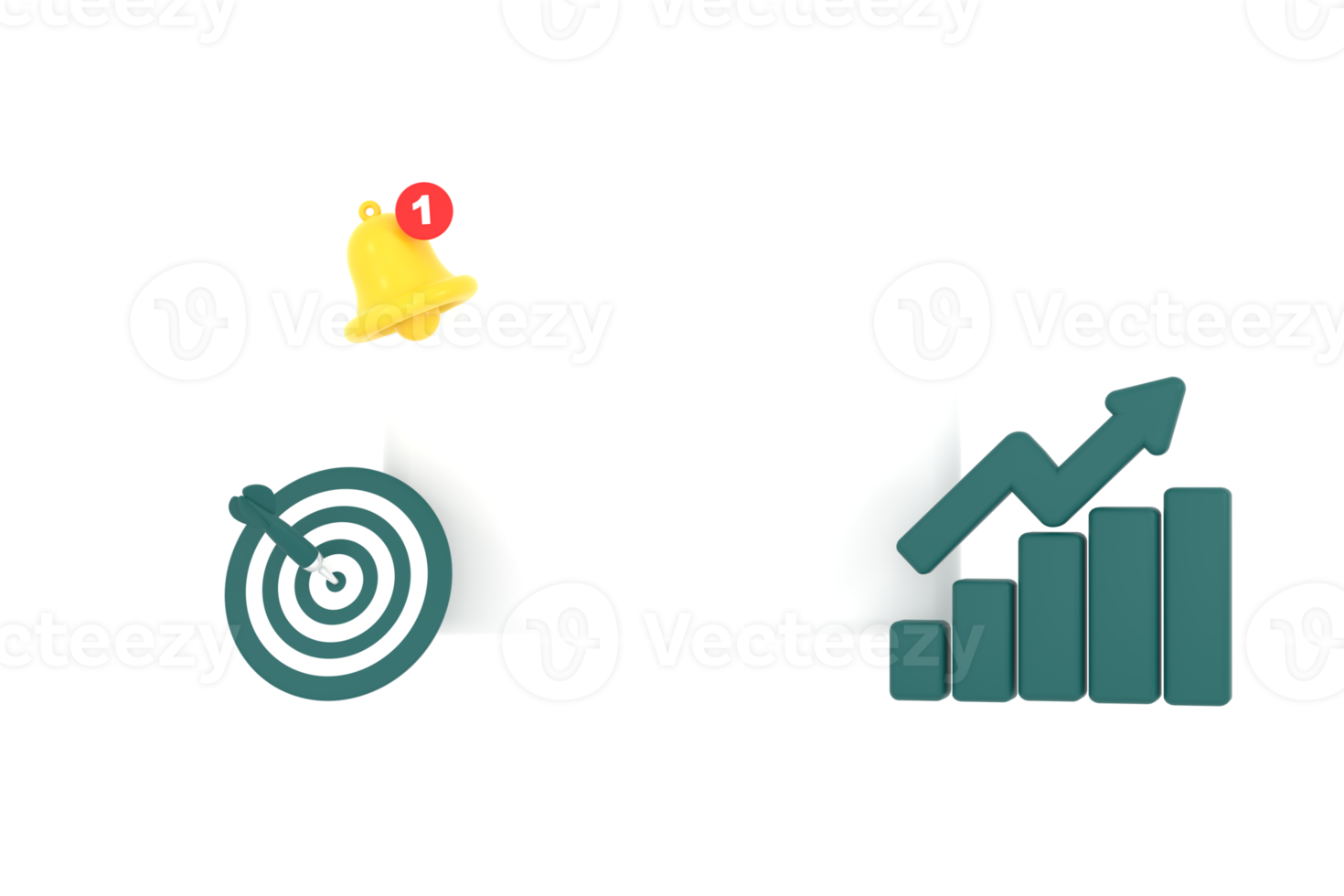 3D. Empty reminder pop up, notification bell icon with darts and coins png