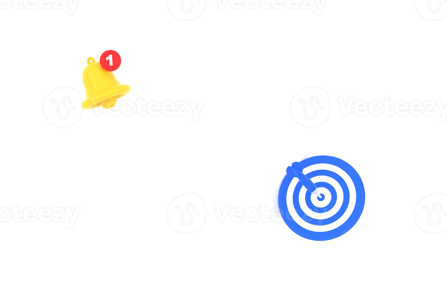 3D. Empty reminder pop up, notification bell icon with darts. png