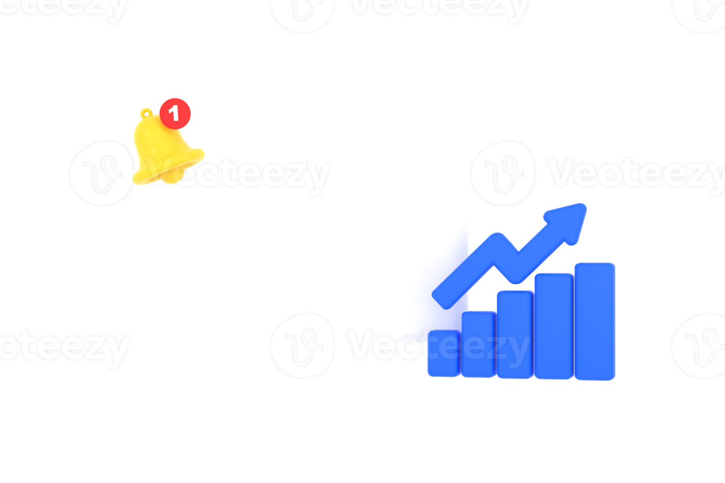 3D. Empty reminder pop up, notification bell icon with graph. png