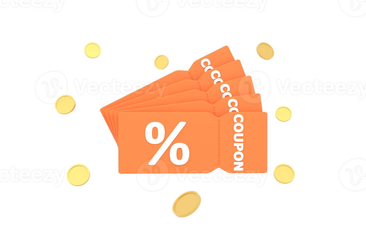 3d. rabatt kupong med procentsats tecken med mynt. voucher kort kontanter tillbaka med kupong koda befordran. png