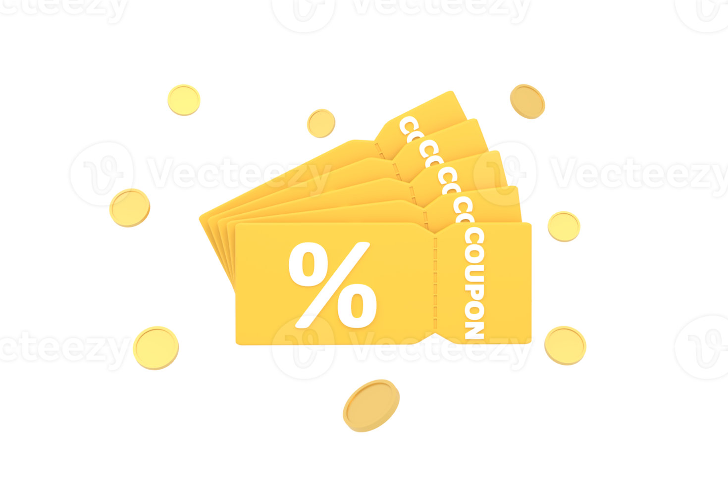 3d. sconto buono con percentuale cartello con monete. voucher; tagliando carta denaro contante indietro con buono codice promozione. png