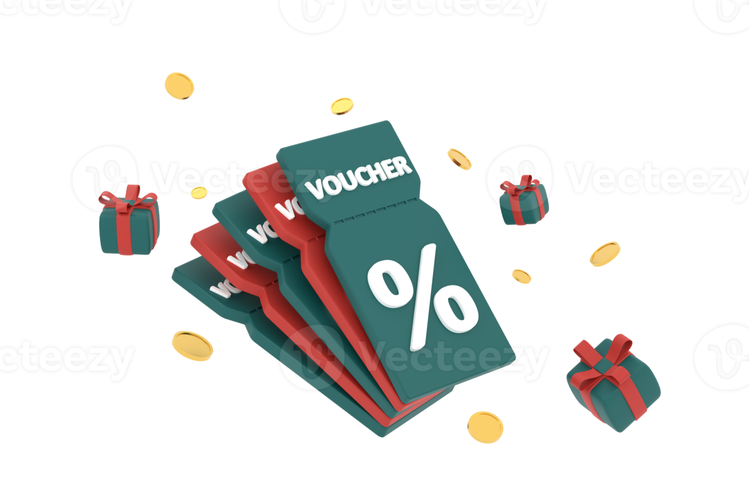 3d. korting coupon met percentage teken met munten en geschenk doos. tegoedbon kaart contant geld rug. png