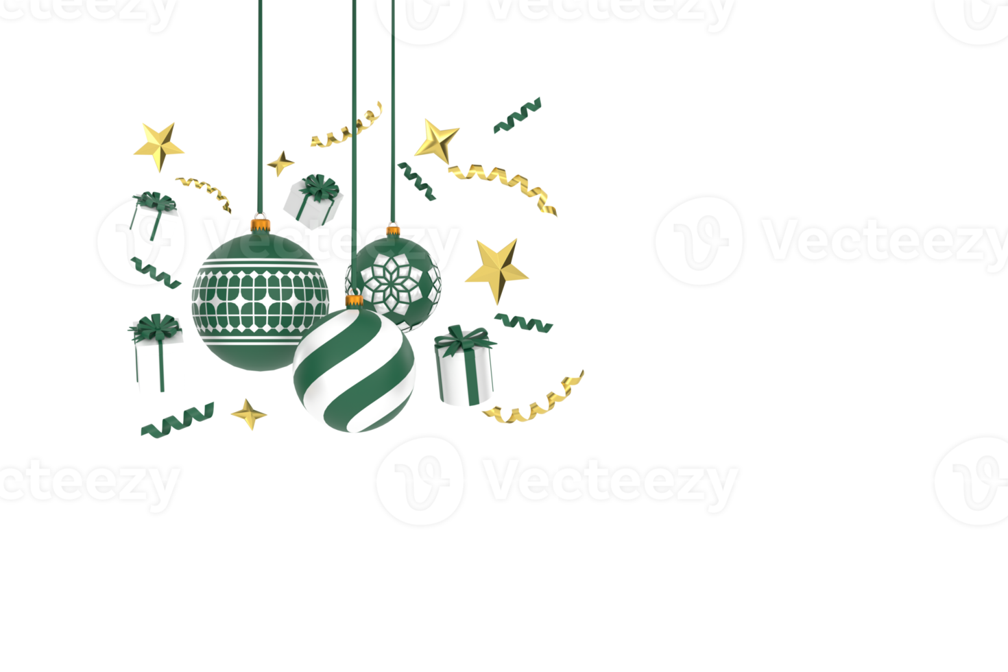 3d. vrolijk Kerstmis en gelukkig nieuw jaar achtergrond. geschenk dozen met decoratief ballen snuisterij png