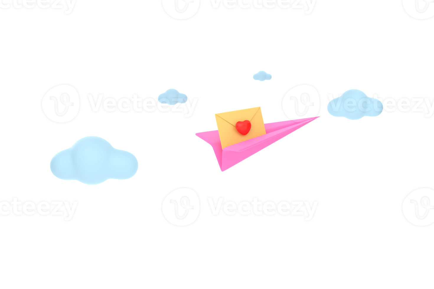 3D. Icon envelope letter, mail letter with red heart on paper plane. png