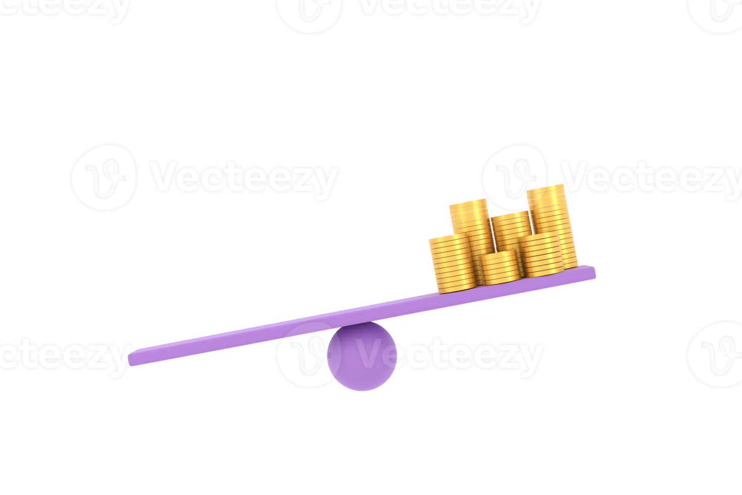 3D. golden coin on unbalancing scale. business finance concept. png