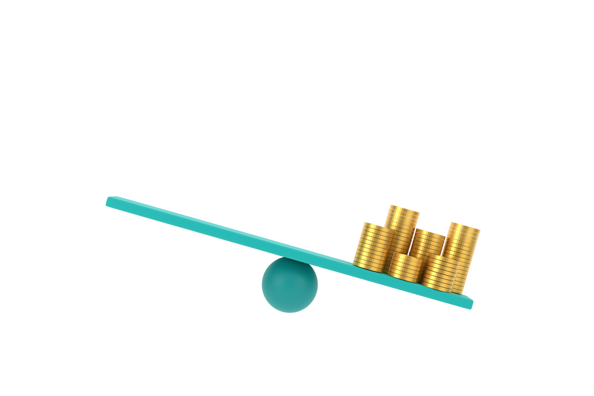 3D. golden coin on unbalancing scale. business finance concept