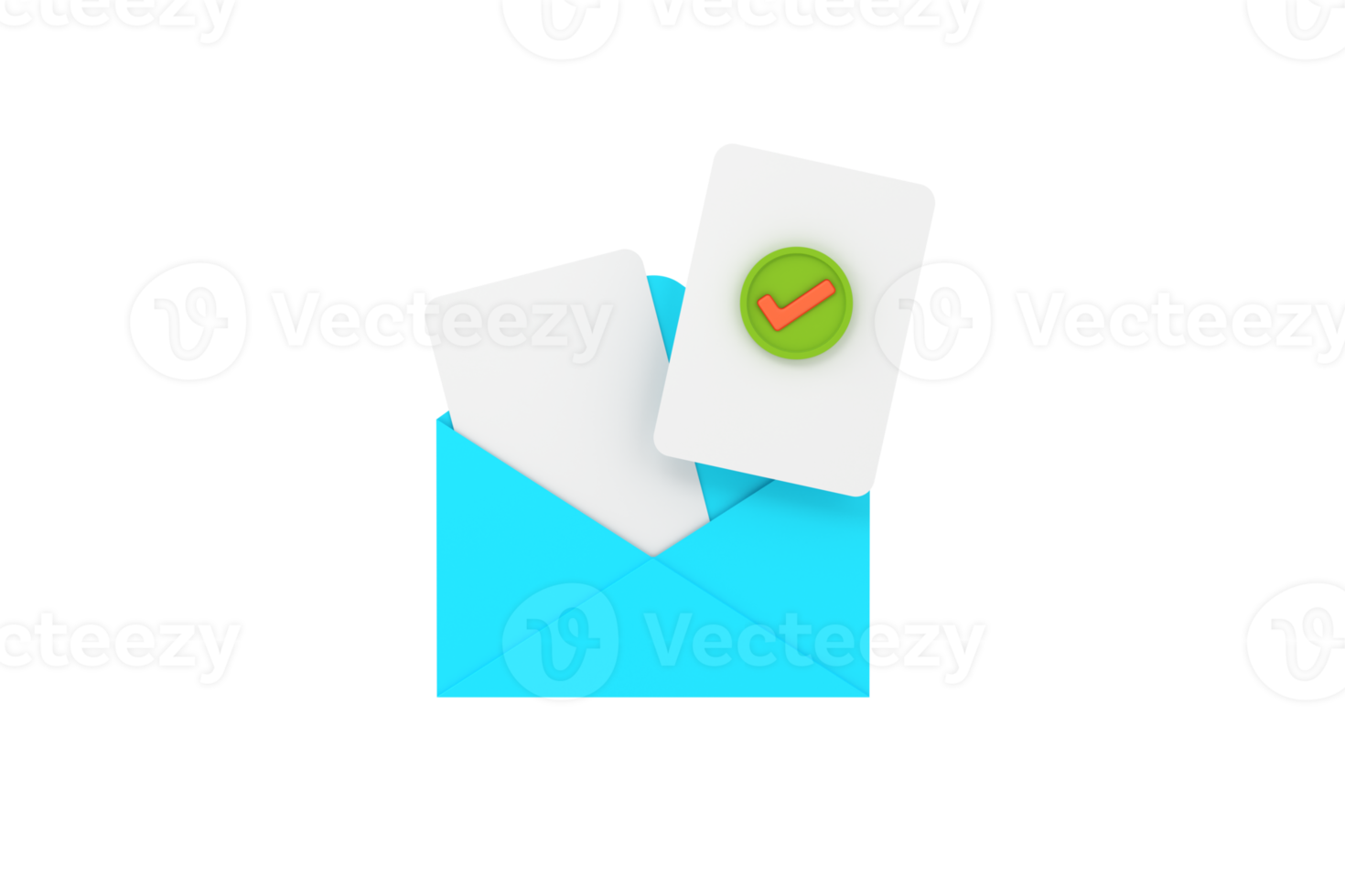 3d. open mail envelope icon with check mark isolated. Render approvement concept, png