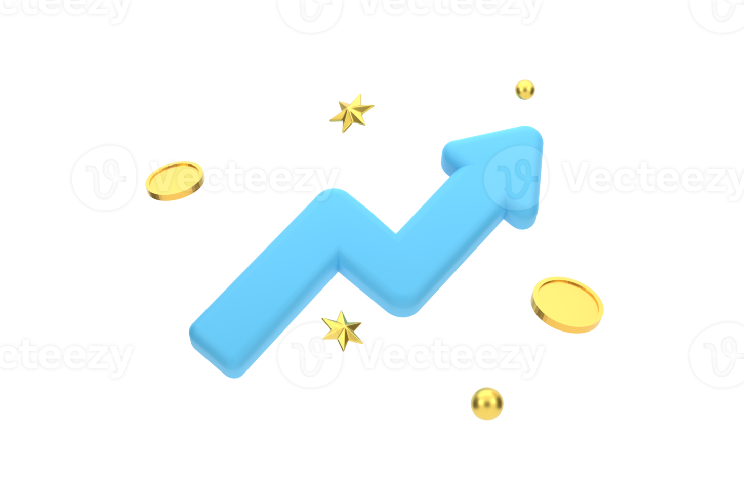 3D. GROWTH STOCK CHART UP WITH COINS AND STAR, INVESTING ICON png