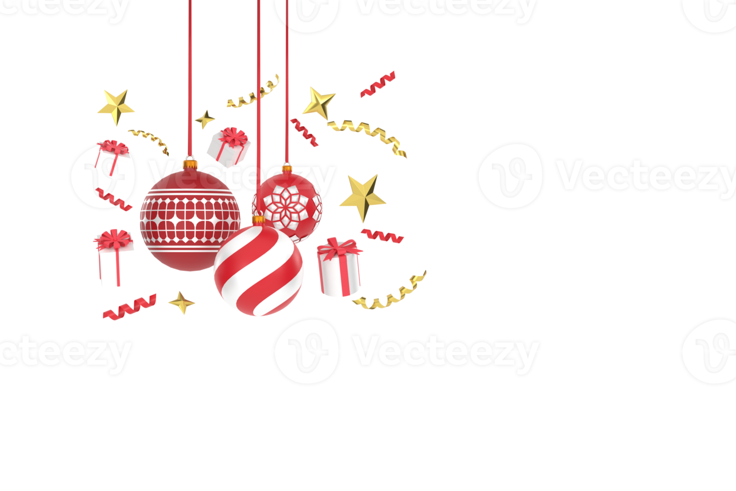 3d. vrolijk Kerstmis en gelukkig nieuw jaar achtergrond. geschenk dozen met decoratief ballen snuisterij png