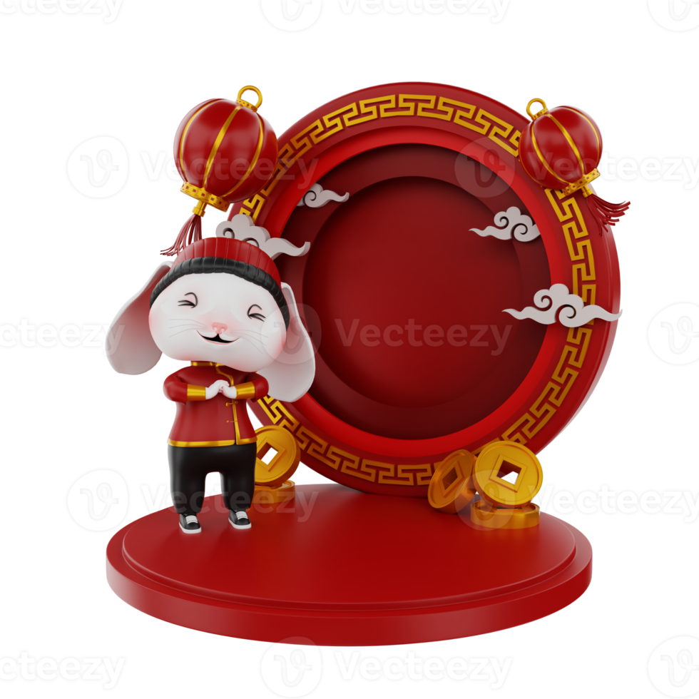 3d render Bunny chinese new year png