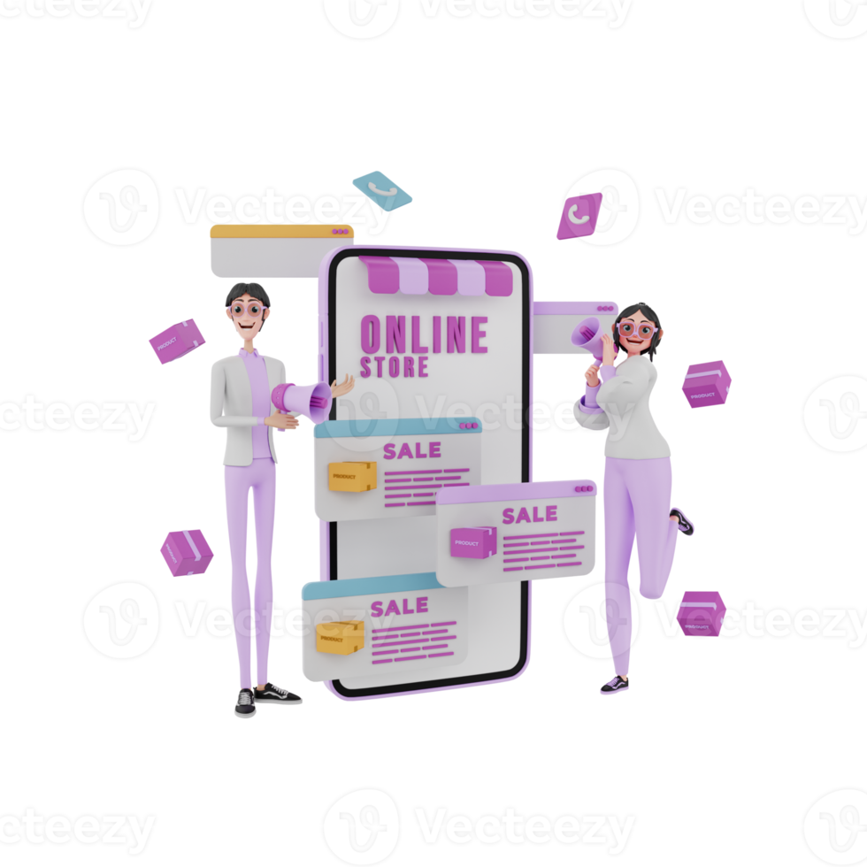 3d render marketing team illustration png