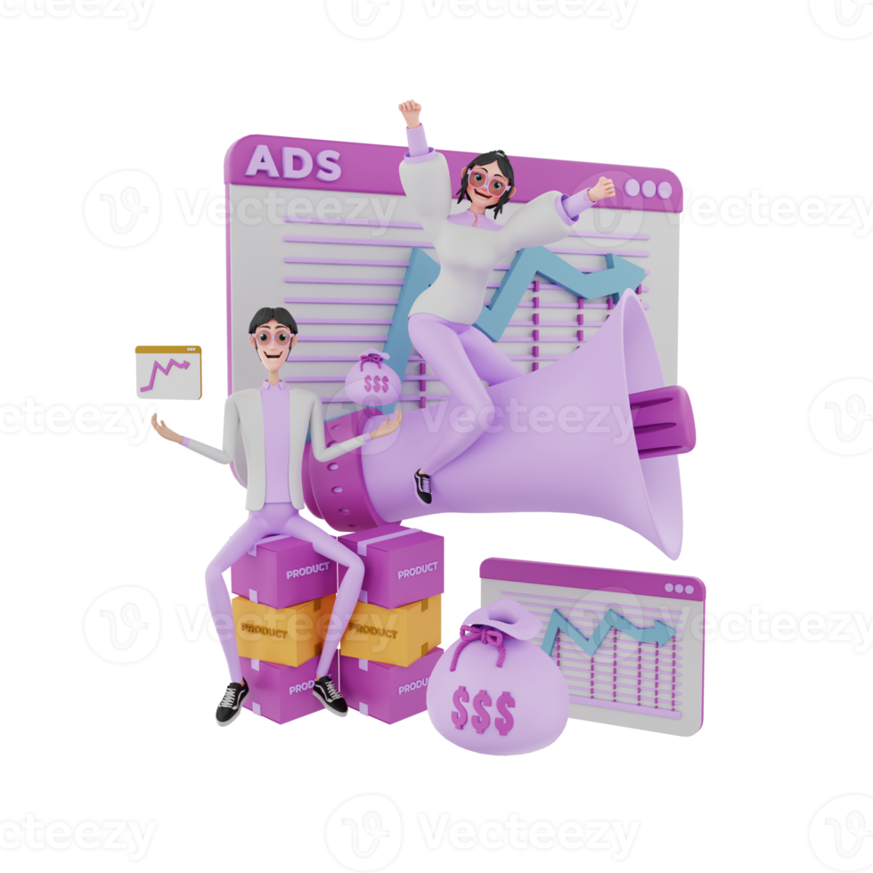 3d render marketing team illustration png