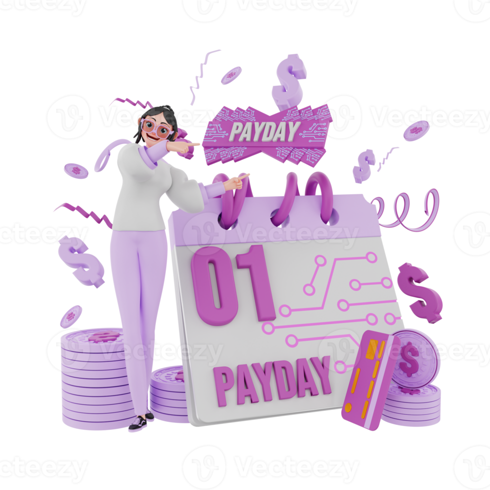 3d render Pay day illustration png