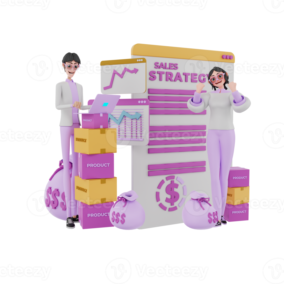 3d render marketing team illustration png
