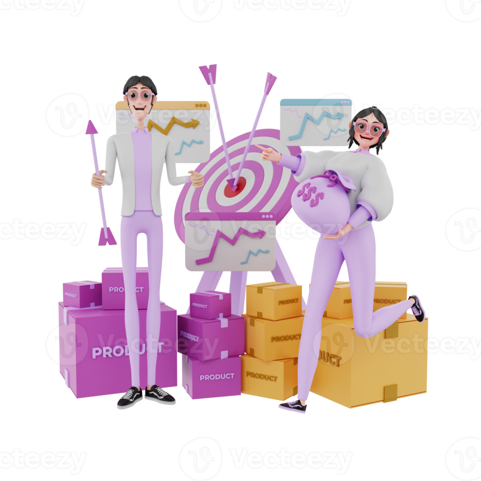 3d render marketing team illustration png