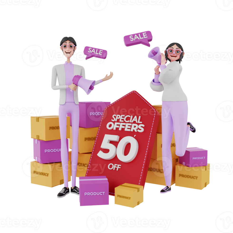 3d render marketing team illustration png