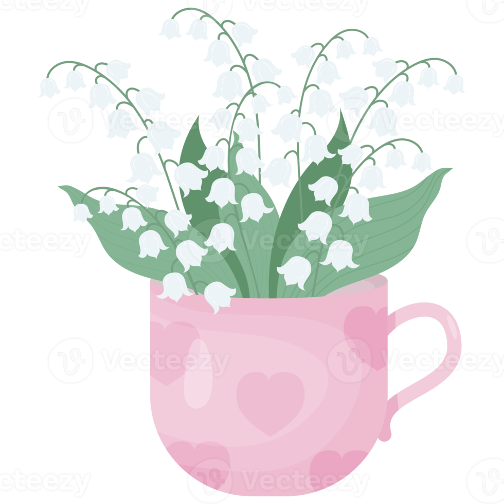 Bouquet of lilies of the valley in cup png