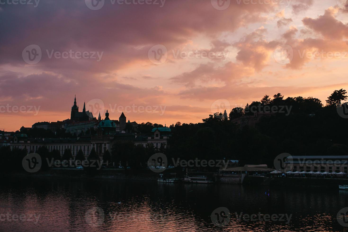 View of Prague at sunset photo