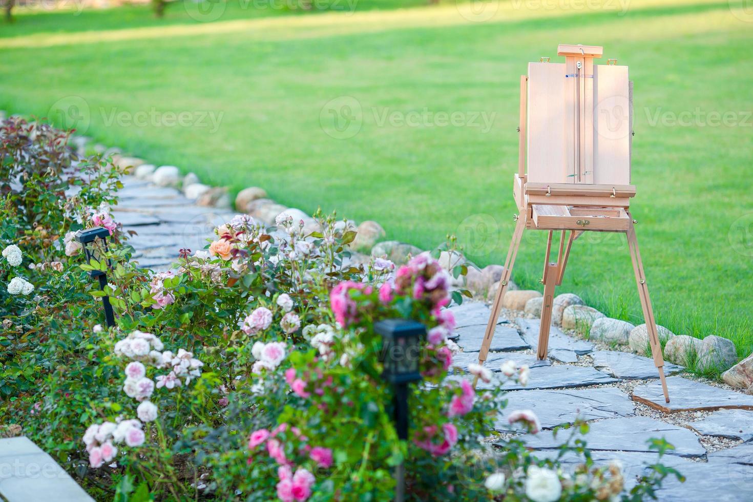 Closeup an easel in beautiful garden 18115264 Stock Photo at Vecteezy