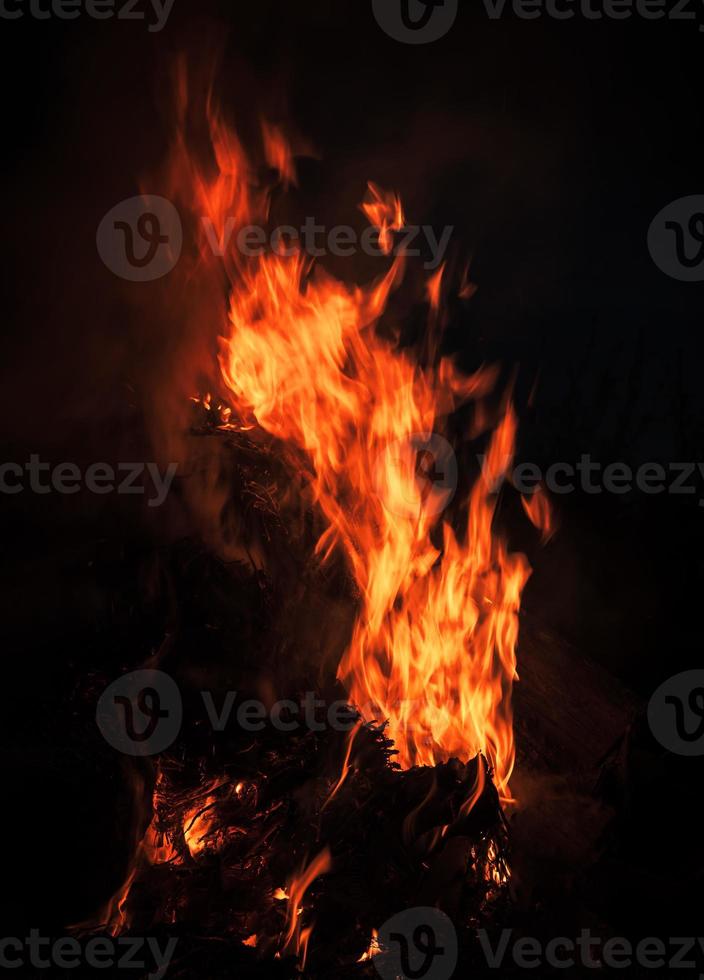 Flames of bonfire at night photo