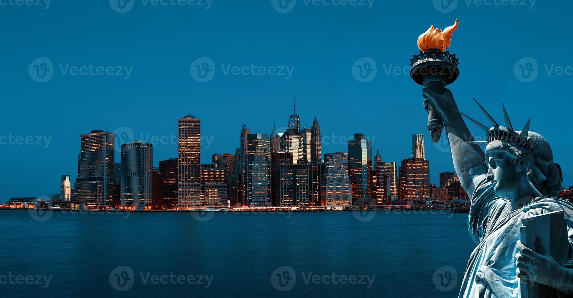 Early morning New York City skyline panorama photo