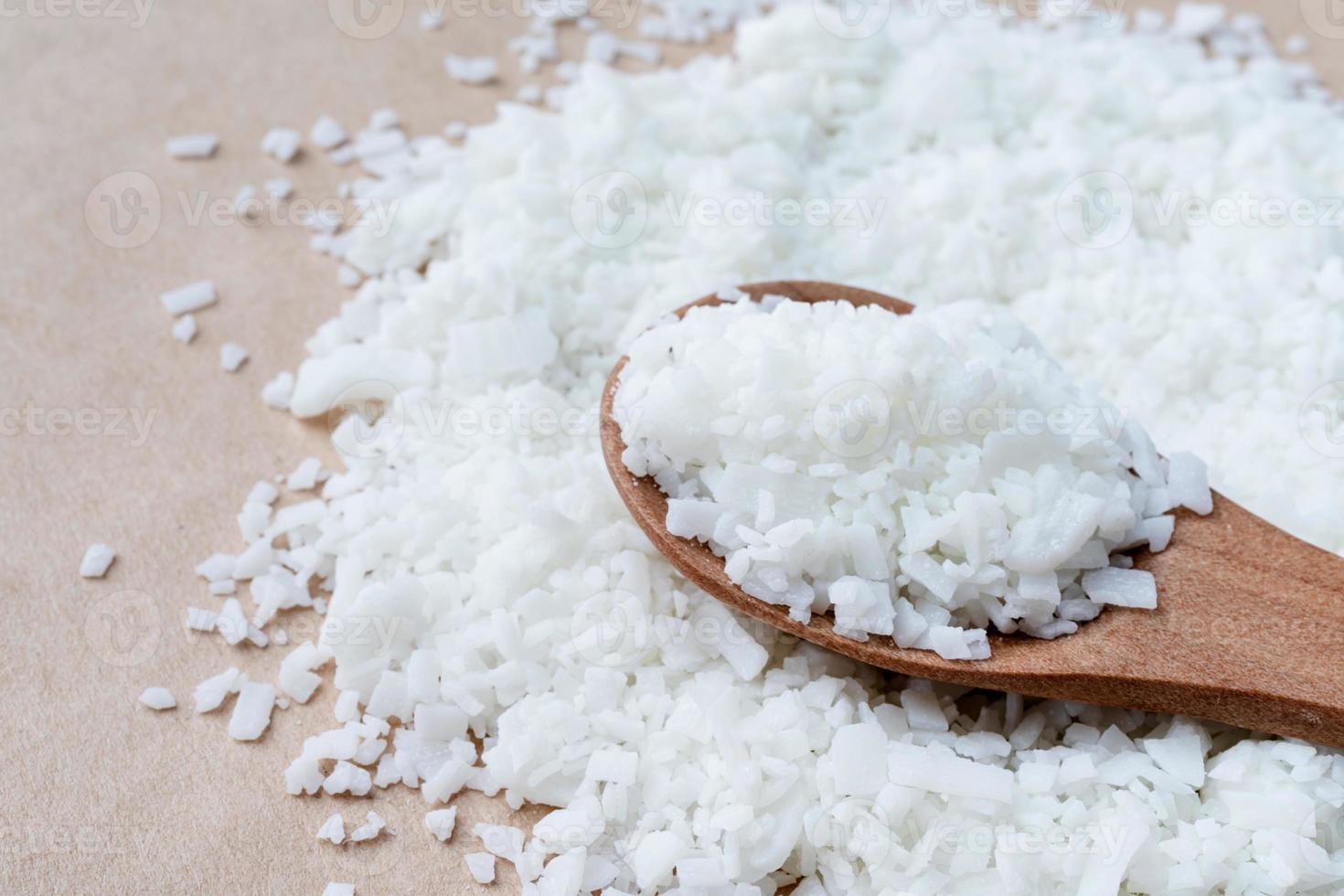 Close up of white soy wax for candle making. photo