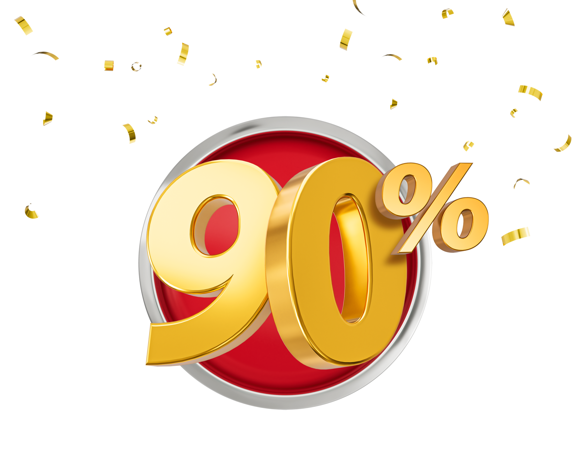 90 percent Off Discount 3d golden sale symbol with confetti. Sale