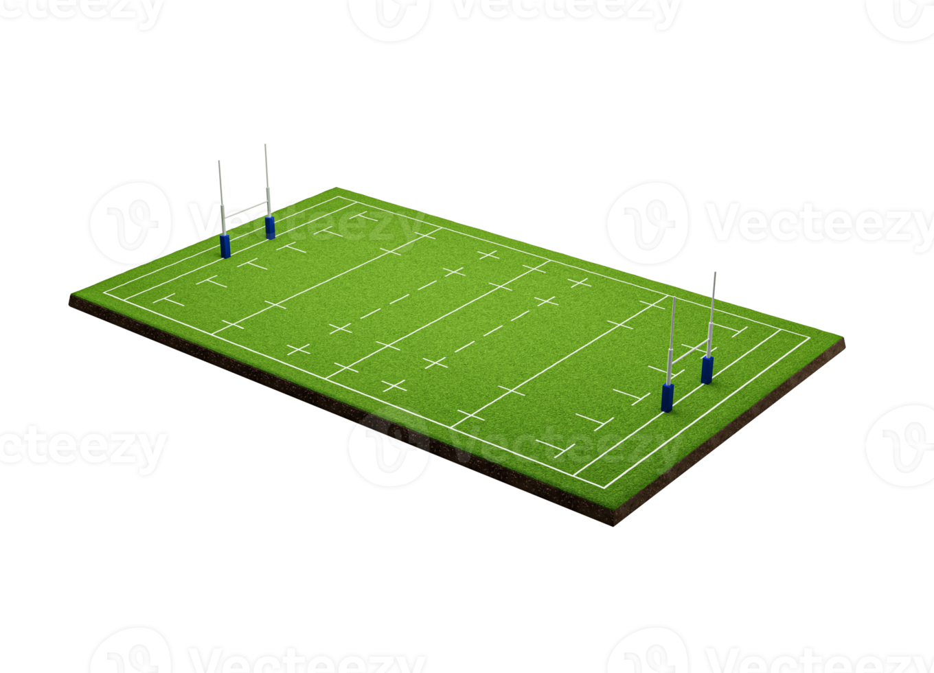 rugby grond dwarsdoorsnede met groen grasveld 3d illustratie png