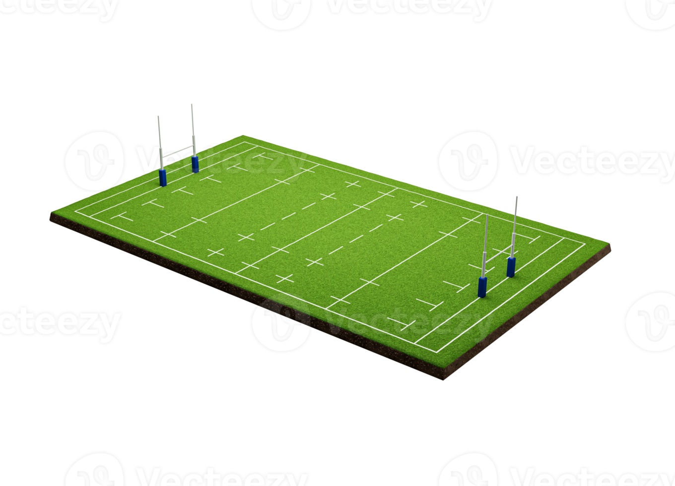 Rugby Ground cross section with green grass field 3d illustration png