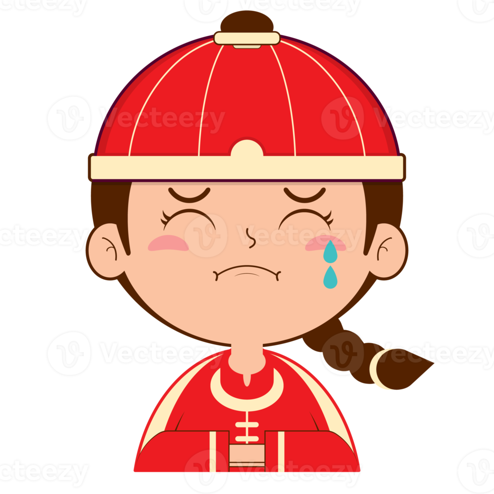 Chinese jongen huilen gezicht tekenfilm schattig png