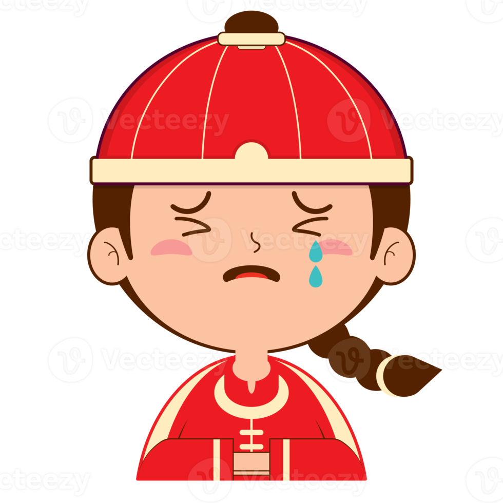 menino chinês chorando rosto cartoon bonito png