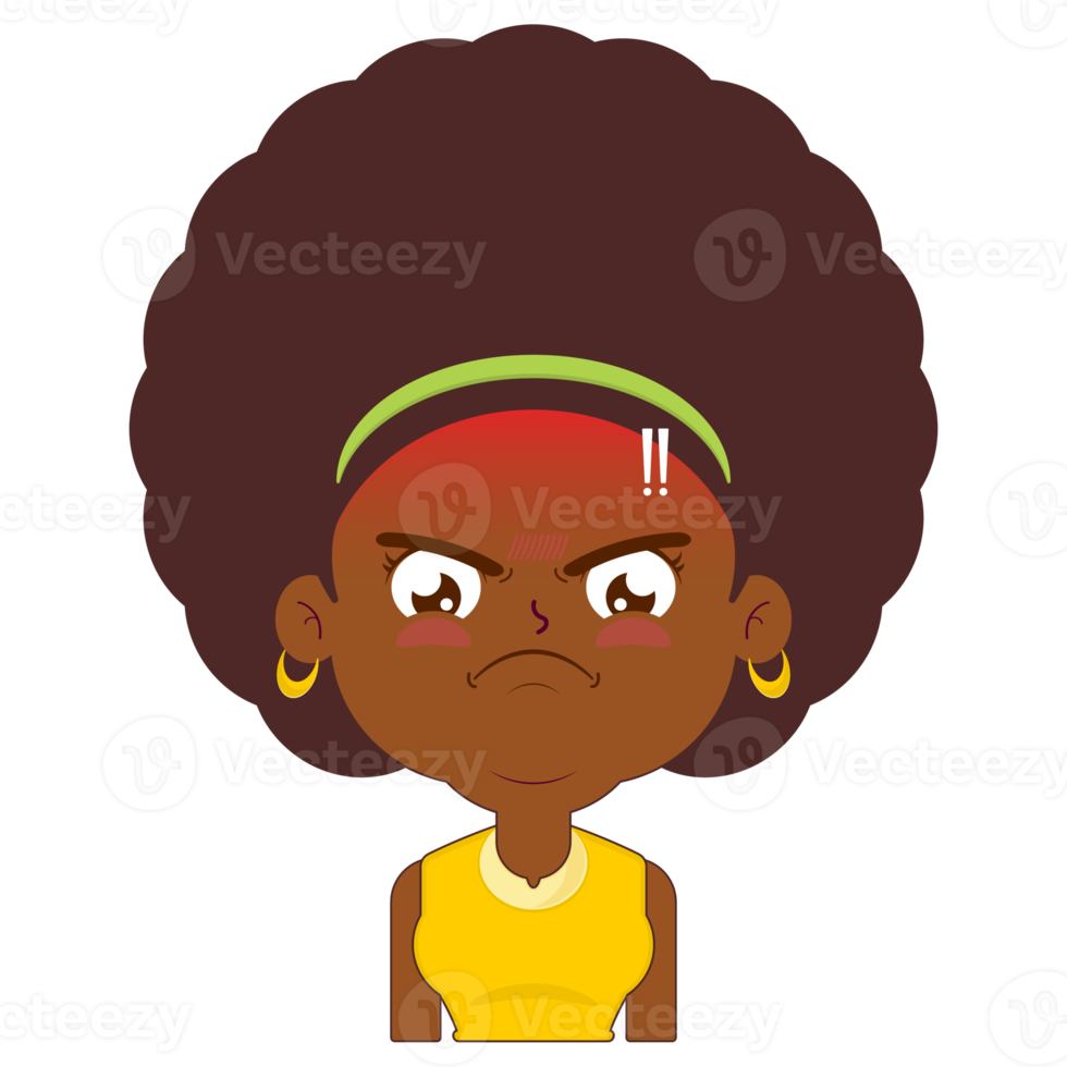 afro woman angry face cartoon cute png