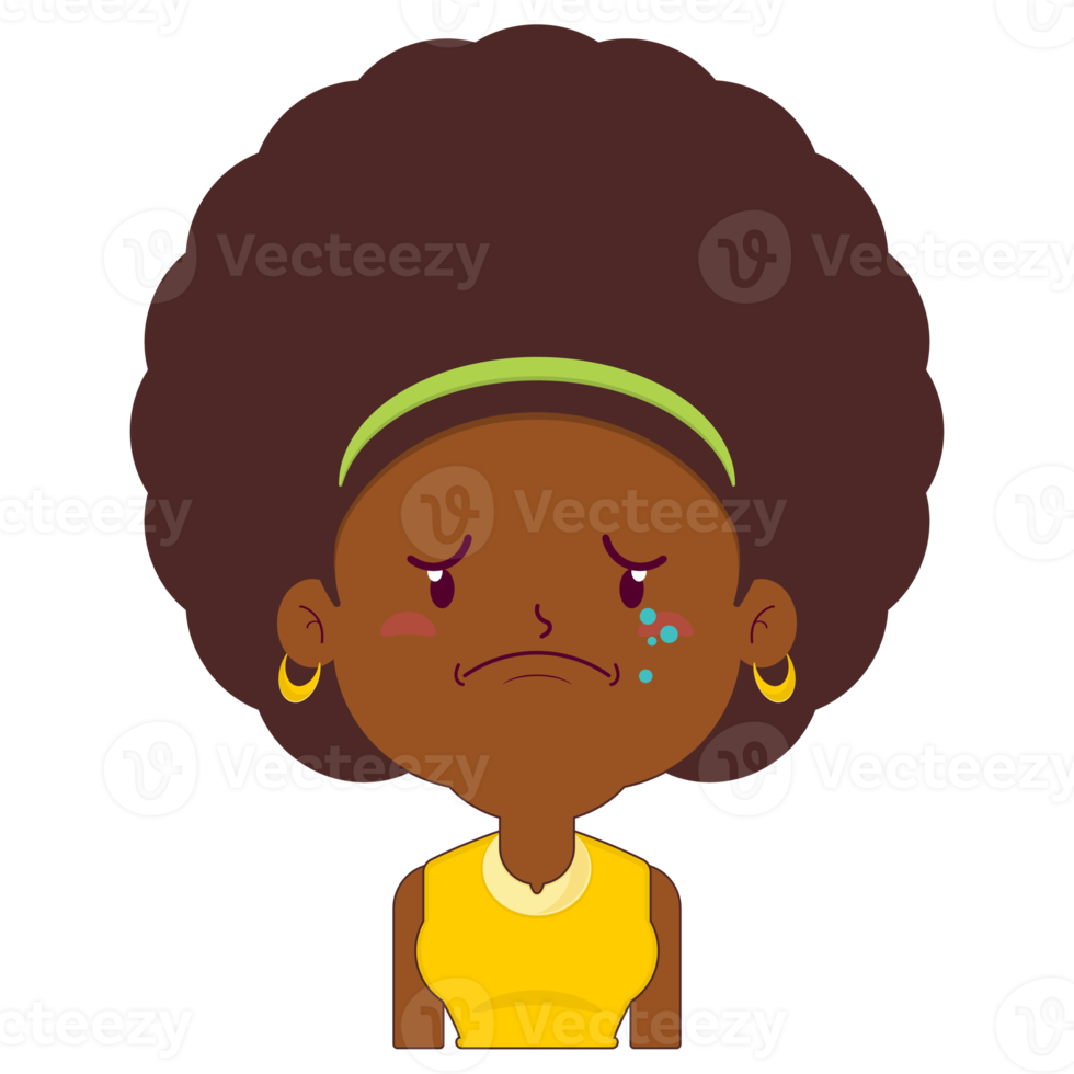 afro donna pianto e impaurito viso cartone animato carino png